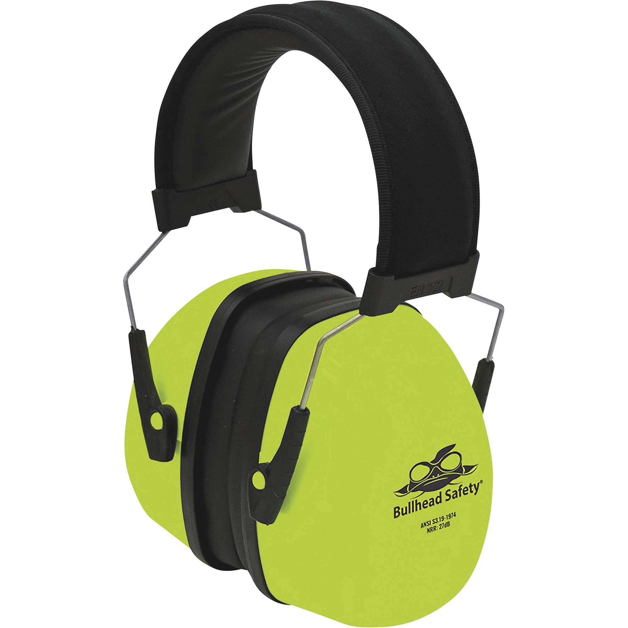 Bullhead Safety Premium High-Visibility Padded Band Earmuffs, Yellow/Green, NRR 27dB, Model# HP-M4